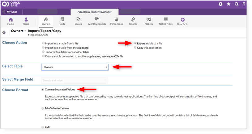 Quick base export csv