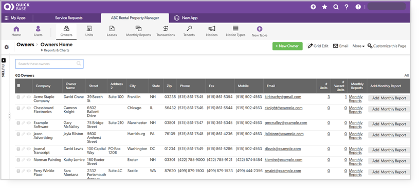 Quick base property manager app