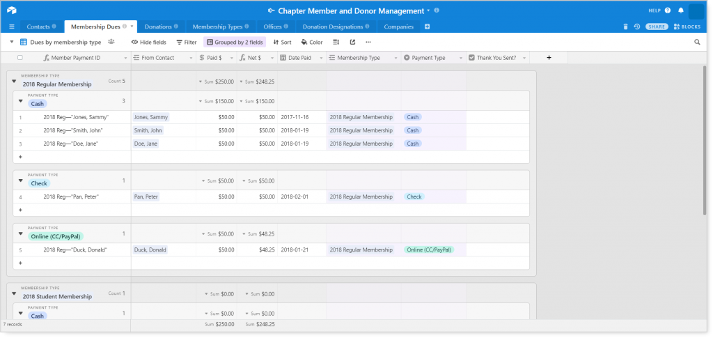 airtable Chapter member and donor management